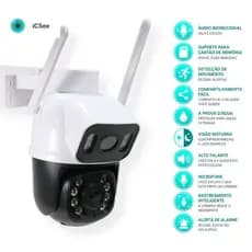 Câmera Externa WiFi  ICSee HD 2 Lentes Prova D’água Zoom Digital Detecção de Movimento