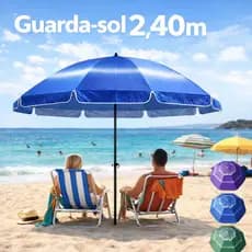 Guarda Sol Grande Gigante Uv 2,40m Item de Praia Piscina Respirável Verão Articulável
