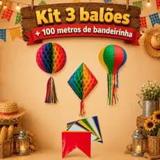 Kit Decoração Festa Junina Banderinhas e Balões Arraiá Quermesse São João