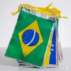 Kit Cordão Bandeiras Metalizadas Seleções Bandeirinha Brasil Países Copa Do Mundo 2026