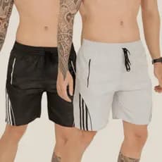 Kit 2 Bermuda Masculina de Tactel com Ziper e Cordão Para Treinos ou Corrida ao Ar Livre
