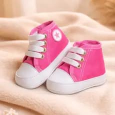 TÊNIS SAPATINHO CANO ALTO DE BEBÊ MENINA COR ROSA PARA RECÉM NASCIDO