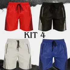 Kit 4 Bermuda Tactel Masculina com Ziper e 3 Bolsos Super Confortável Short para Academia ou Corrida