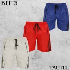 Kit 3 Bermuda Tactel Masculina com Tecido Flanelado com Ziper e Bolsos Ideal para Corrida e Academia