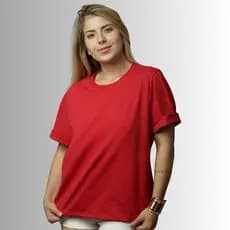 Blusa T-Shirt Femenina Basica 100%Algodão Detalhe Na Manga Promoção