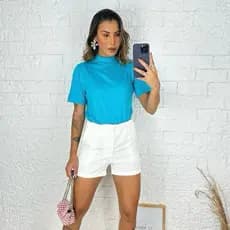 T-SHIRT BLUSA GOLA ALTA 100% ALGODÃO FEMENINO