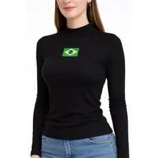 Blusa Manga Longa Feminina Gola Alta Canelada Agro Brasil