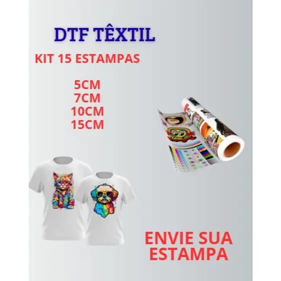 KIT 15 OU 30 ESTAMPAS EM DTF TEXTIL, APLICA COM FERRO, LOGOMARCAS, BRINDES, CAMISETAS FACIL Aplicação