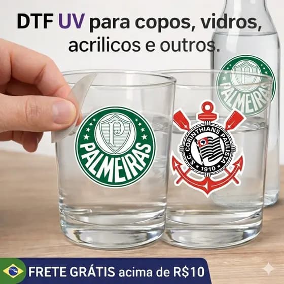 DTF UV  ESCUDO/BRASAO DE TIMES TAM 6 CM ALTURA, TAM FOLHA A4.  COPOS CANECAS VIDROS PLASTICOS