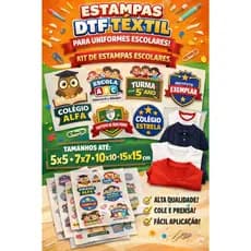 Kit de estampas escolares em DTF têxtil. Qualidade profissional para uniformes escolares! ESTAMPE EM CASA