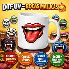 DTF UV BOCAS MALUCAS PARA FUNDO DE CANECAS, COPOS GARRAFAS - FACIL APLICAÇAO