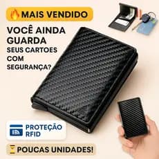 Carteira Slim Pop-Up de Fibra de Carbono com RFID e botão automático Minimalista Ejetora Antifurto