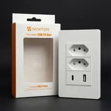 Tomada Dupla de Parede com USB e USB-C Tipo C Tripolar 3 Pinos Bivolt Carregamento Rápido Cor Branco