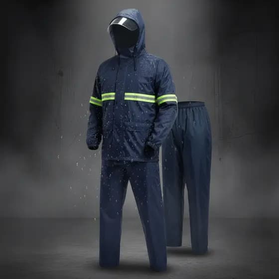 Capa de Chuva Motoqueiro Conjunto Impermeável Nylon PVC com Touca e Viseira Refletiva