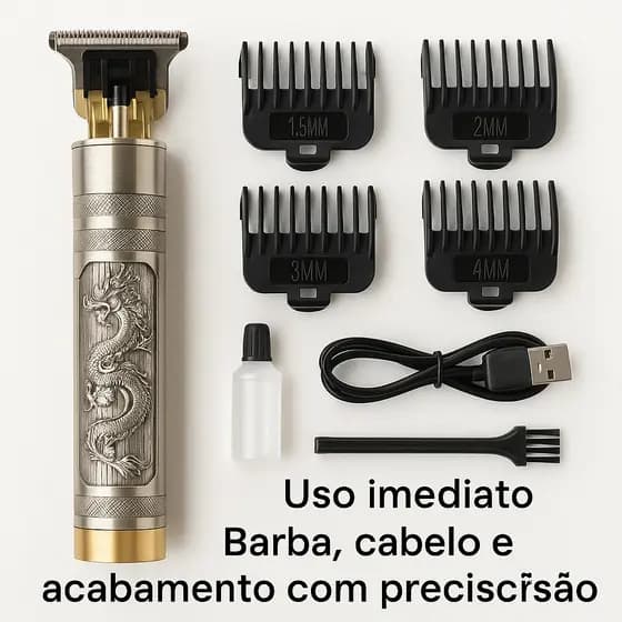 Máquina Dragão Profissional Para Cortar Cabelo e Barba – Aparador Sem Fio de Acabamento Portátil