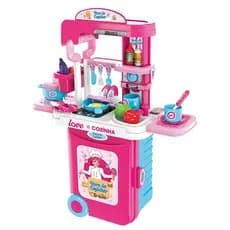 Maleta Cozinha ou Maquiagem Infantil Completa Grande com Rodinha Dia da Beleza e Hora de Cozinhar