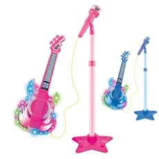 Karaoke Guitarra com Microfone Infantil Masculino ou Feminino Rosa ou Azul e Conecta no Celular