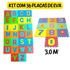 Tapete Alfabeto e Numérico Eva Tatame Infantil Educativo Criança Peças 29x29cm 8mm 10 26 ou 36 Peças