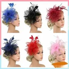 Fascinator Chapéu de malha feminino com flor/penas para casamento/coquetéis