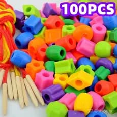 100pcs Brinquedo de Contas de Corda para Crianças Brinquedos de Enfiar Montessori Habilidades Motoras Finas Concentração