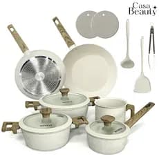 Kit Panelas Antiaderentes 13 Peças Cor Branco – Cozinha Elegante com Alta Qualidade-CASA BEAUTY
