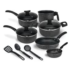 Jogo De Panelas Kit 9 Pçs Antiaderente Tampa Vidro Teflon