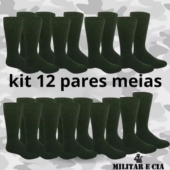 Kit 12 Pares de Meias alto Cano Longo para coturno tático militar Unissex  preta ou verde oliva kit 12 ou 3 pares