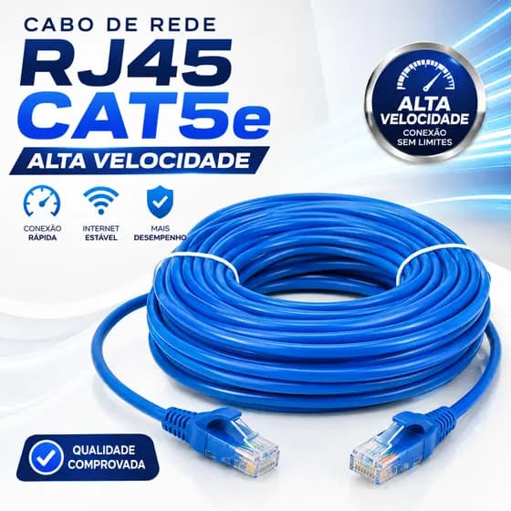Cabo de Rede CAT5 3, 10 e 20 Metros Montado Conexão Alta Velocidade