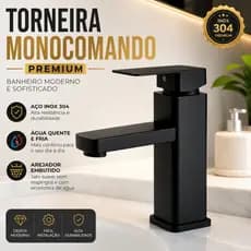Torneira de Cuba Monocomando Misturador para Banheiro Lavabo Preta