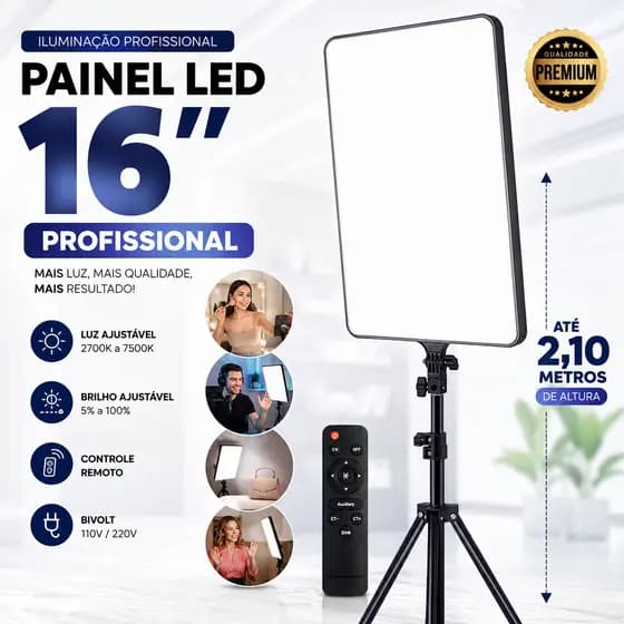 Ring Light Iluminador Led Retangular 16 Polegadas Profissional Foto Celular Tripé de 2m