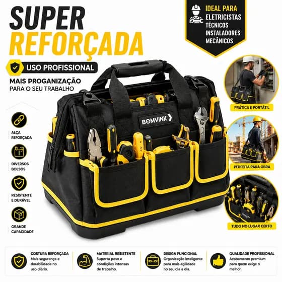 Bolsa de Ferramentas Reforçada Profissional com Alça para Eletricista Organização Ferramentas