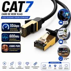 Cabo de Rede CAT7 RJ45 Ethernet Lan 600MHz 10Gbps Alta Velocidade Para Computador Videogame