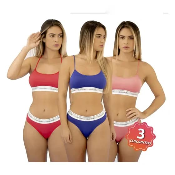 KIT3 Conjunto Top e Calcinha Fio dental Microfibra Liso Conjunto Feminino P/M/G/GG