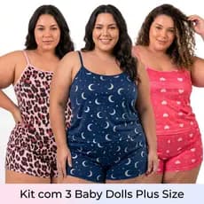 Conjunto 3 Baby Dolls Plus Size – Pijamas Femininos Leves e Estampados