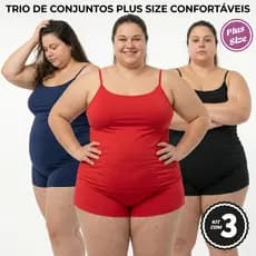 Kit Com 3 Babydoll Plus Size Liso Pijama Short Doll Conforto Tecido macio Noite Dormir Microfibra