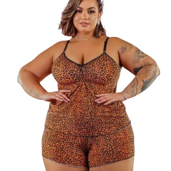 Kit Conjunto Short Doll Plus Size – Pijama Feminino Estampado com Shorts