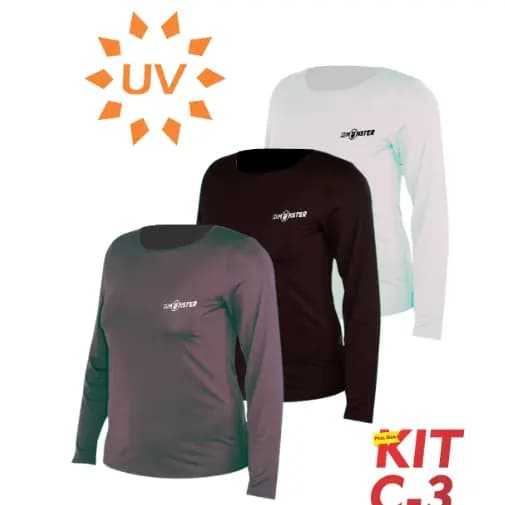 KIT 3 Blusas Térmicas Feminina Plus Size De Proteção Solar UV 50 Dry Fit Camisa Tecido Gelado Manga Longa Pro Fitness