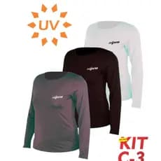 KIT 3 Blusas Térmicas Feminina Plus Size De Proteção Solar UV 50 Dry Fit Camisa Tecido Gelado Manga Longa Pro Fitness