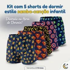 Kit 5 Shorts Infantil Masculino Microfibra Estampado Samba Canção Leve Confortável Menino