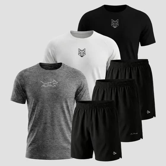 Kit 6 Peças Dry 3 Camisetas e 3 Bermudas Alpha Co
