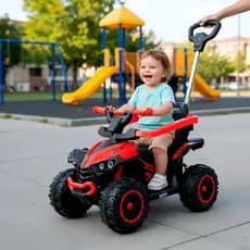 Quadriciclo Elétrico Infantil 6V Flash Wheels Com Empurrador, Luzes e Som Suporta até 30kg