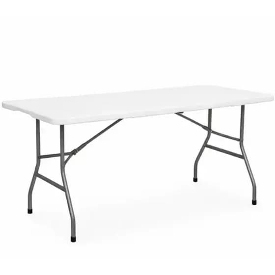 Mesa Dobrável Portátil Zumax 1,80m Vira Maleta Branca – Camping, Praia e Eventos