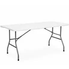 Mesa Dobrável Portátil Zumax 1,80m Vira Maleta Branca – Camping, Praia e Eventos