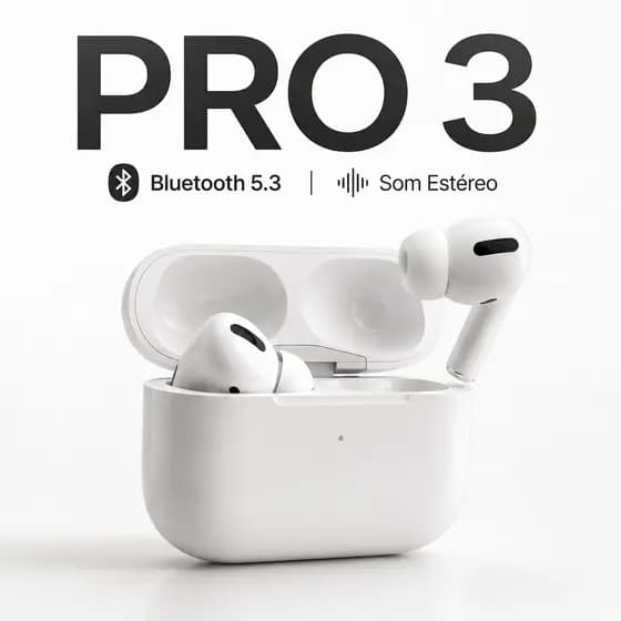 Par De Fones Sem Fio Tws Pro 3 Bluetooth 5.3 Com Case De Recarga Rapida Para Smartphone E Tablet