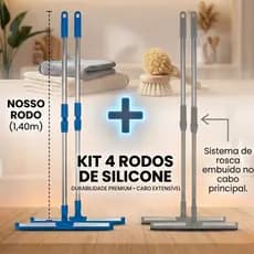 Kit Rodo de Silicone Cabo Longo Multiuso 2em1 Vassoura e Limpador de Vidros Uso Seco e Molhado