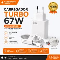 Kit Carregador 67W Turbo + Cabo Tipo-C Carga Rápida Universal Xiaomi Redmi Note E Poco X7 Android
