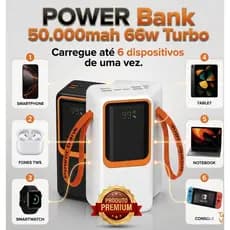 Power Bank 50000mAh 66W Carregador Portátil Turbo Display Digital 6 Saídas iPhone Android