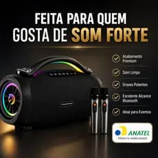 Caixa de Som Bluetooth 120W Boombox com 2 Microfones Sem Fio RGB Resistente IPX6 BT 5.3