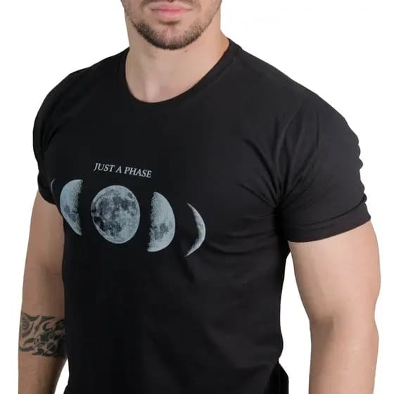 Camisas Masculino Tendeçia Camiseta Masculina Preta Estampada em Algodão Premium - Blusa para Homem - Camisa com Estampa Fazes da Lua A//PRONTA ENTREGA IMEDIATO