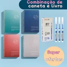 Combo Papelaria Estudante - Kit com 4 Cadernos Urso Estilo +12  Canetas Gel de Secagem Rápida
